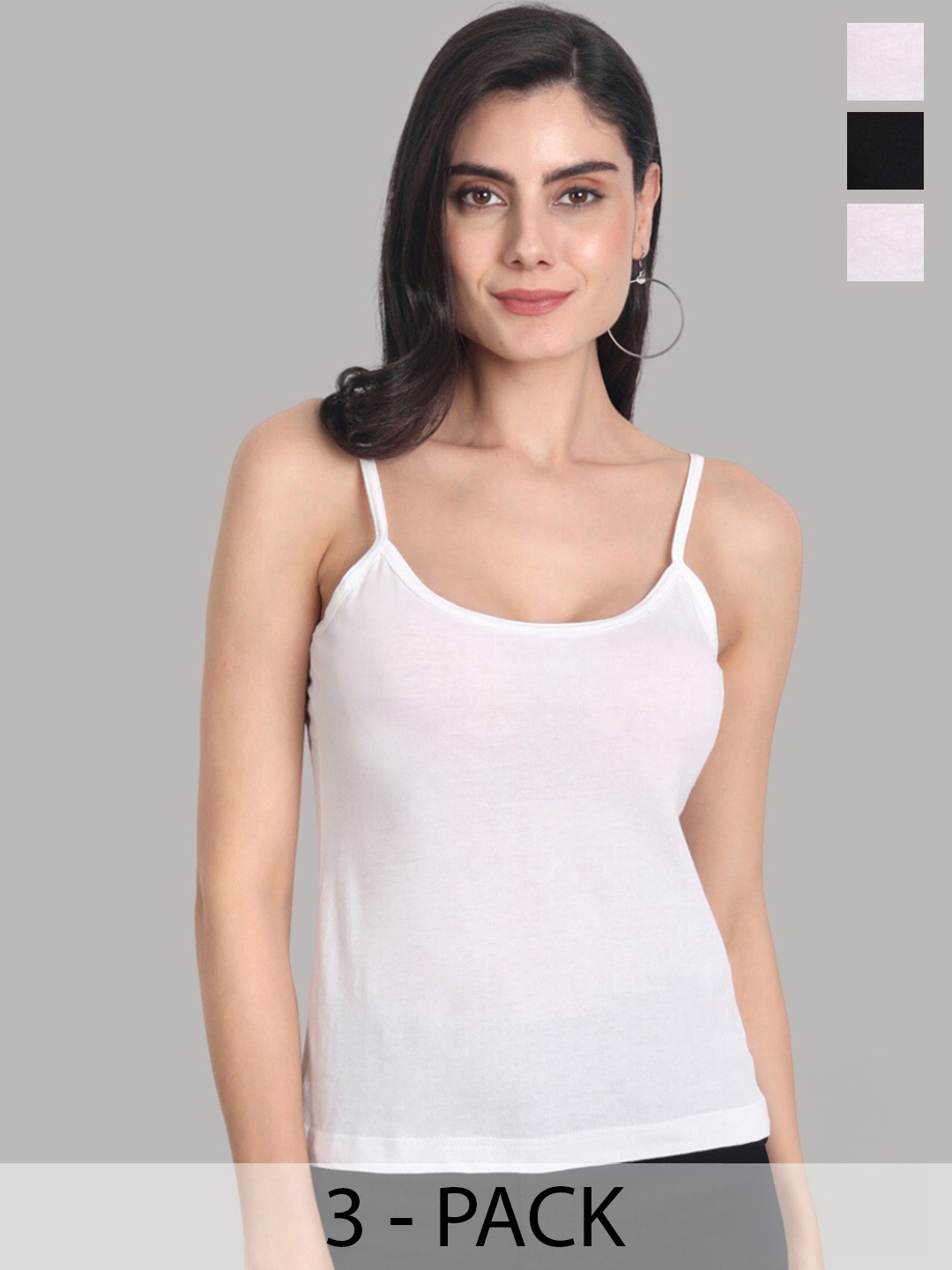 

Aimly Pack Of 3 Cotton Spaghetti Camisoles, White