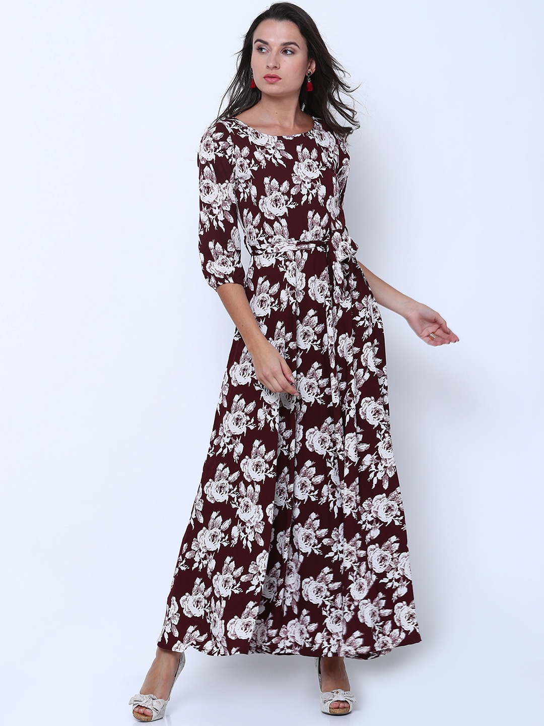 

Tokyo Talkies Women Maroon Printed Maxi Dress