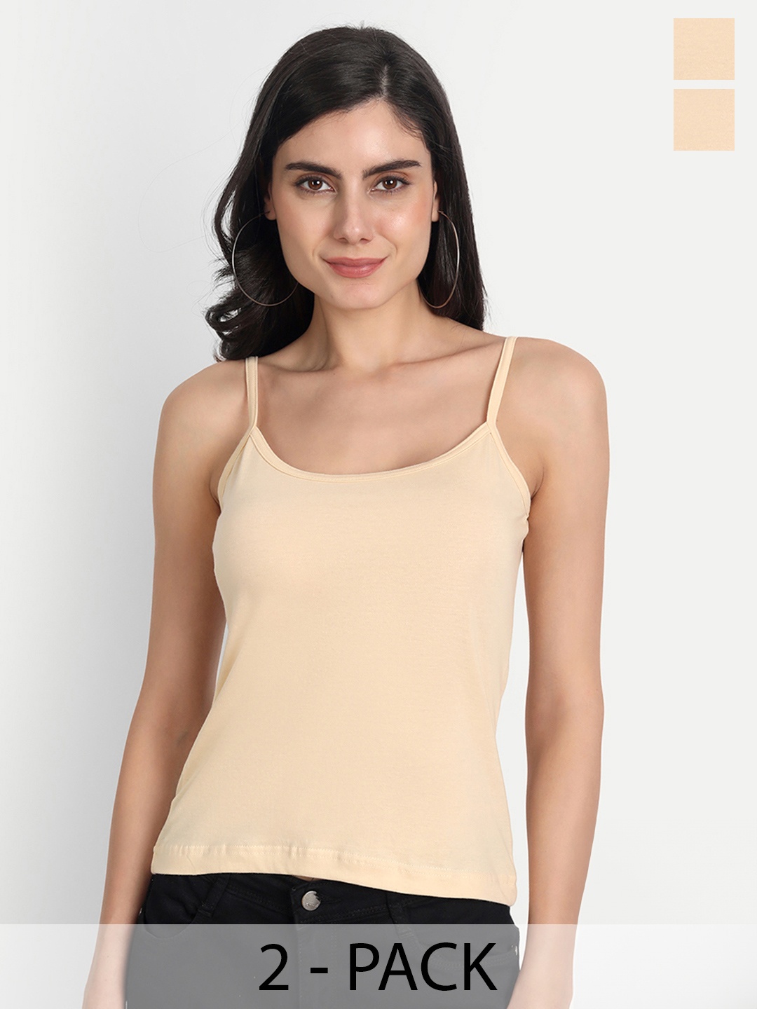 

Aimly Pack Of 2 Cotton Spaghetti Camisoles, Beige