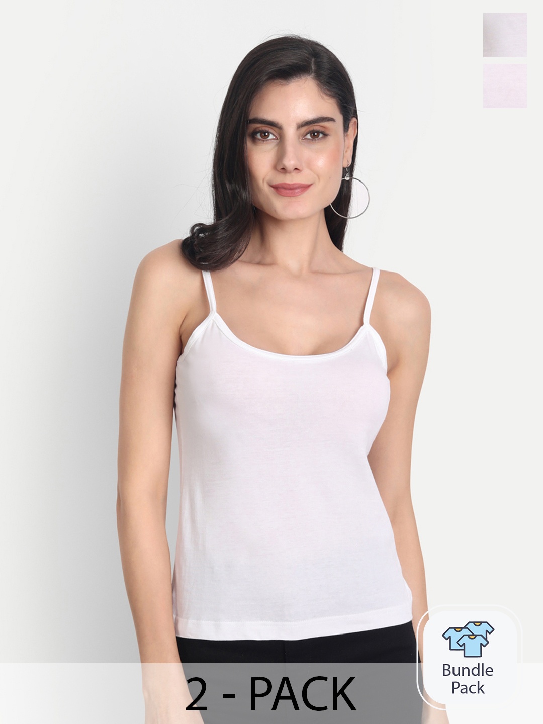 

Aimly Pack of 2 Spaghetti Shoulder Straps Cotton Camisole, White