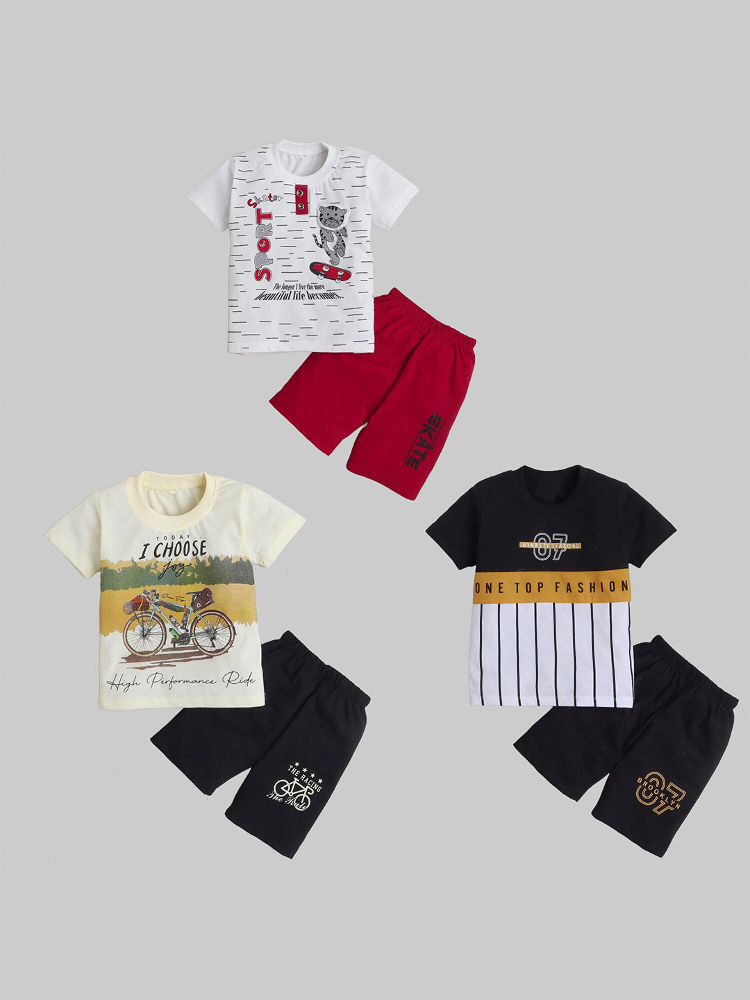 

FOURFOLDS Boys Pack Of 3 Printed T-shirt with Shorts, Red