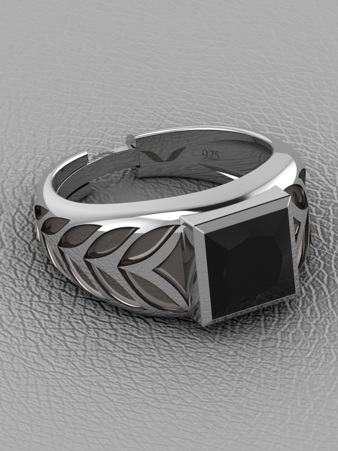 

Vitra Jewellery Men 925 Sterling Silver Rhodium-Plated Onyx-Studded Ring