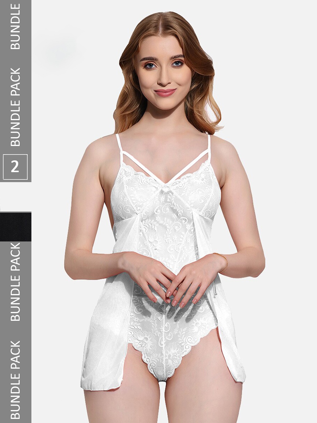 

FIMS Pack Of 2 Self Design Babydoll, White