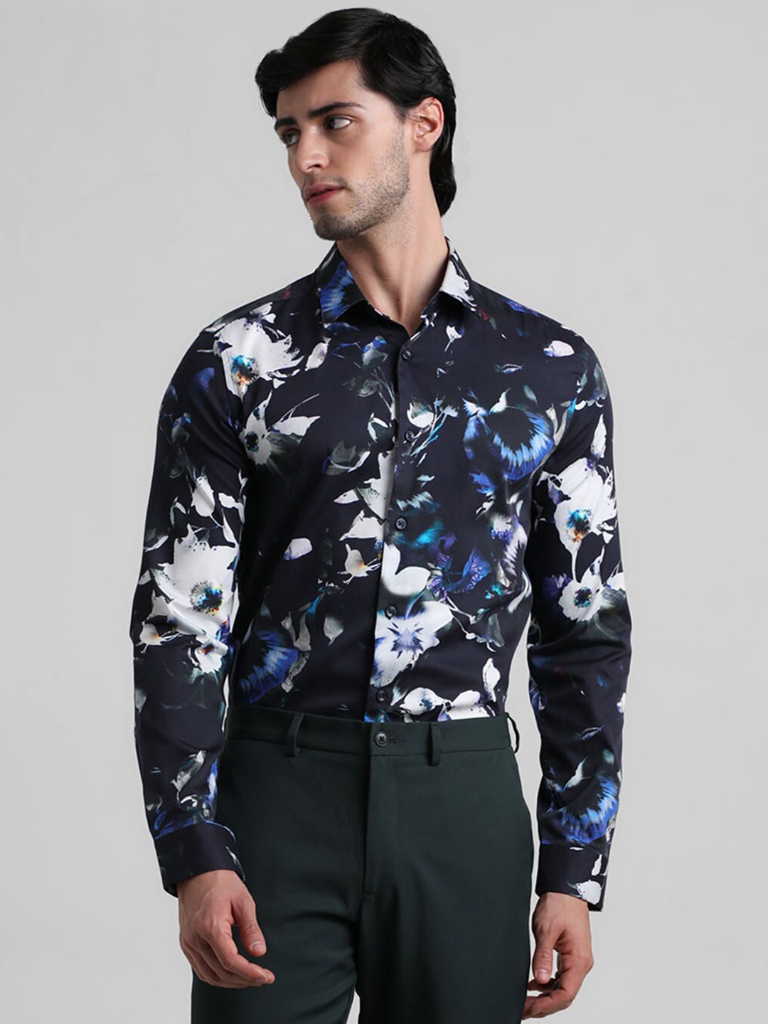 

Jack & Jones Slim Fit Floral Printed Cotton Formal Shirt, Black