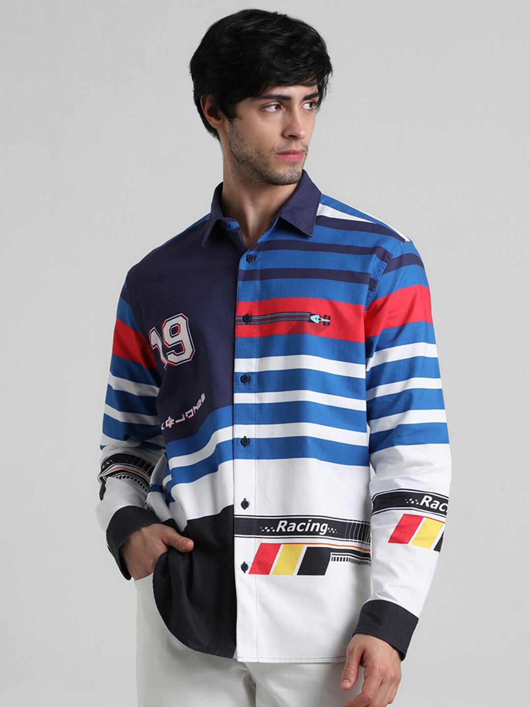 

Jack & Jones Horizontal Striped Cotton Casual Shirt, Blue