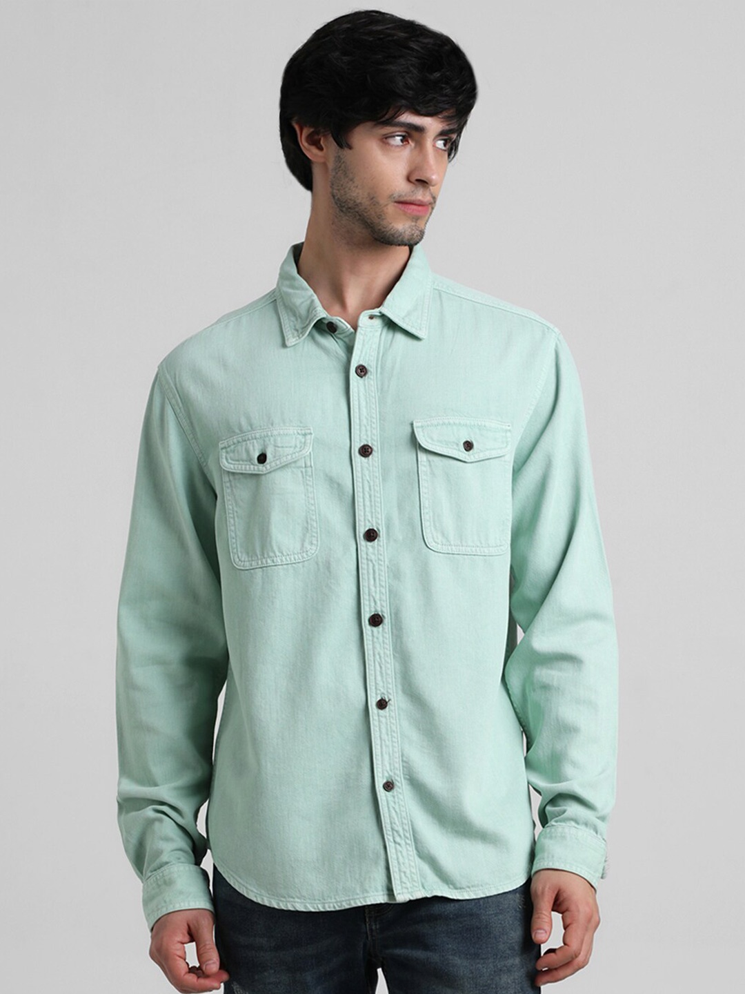 

Jack & Jones Spread Collar Cotton Oversized Casual Shirt, Green