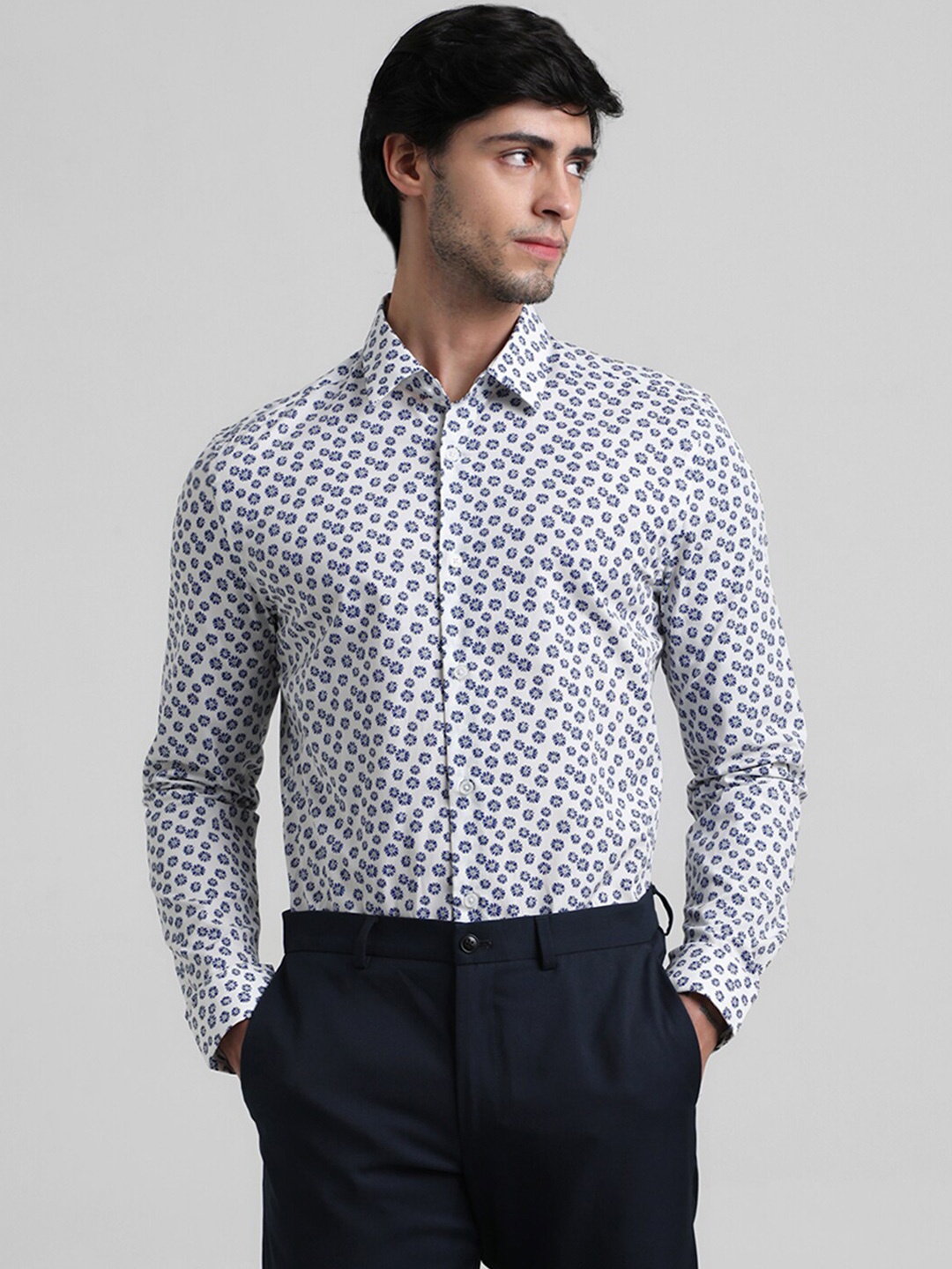 

Jack & Jones Slim Fit Floral Printed Cotton Casual Shirt, White