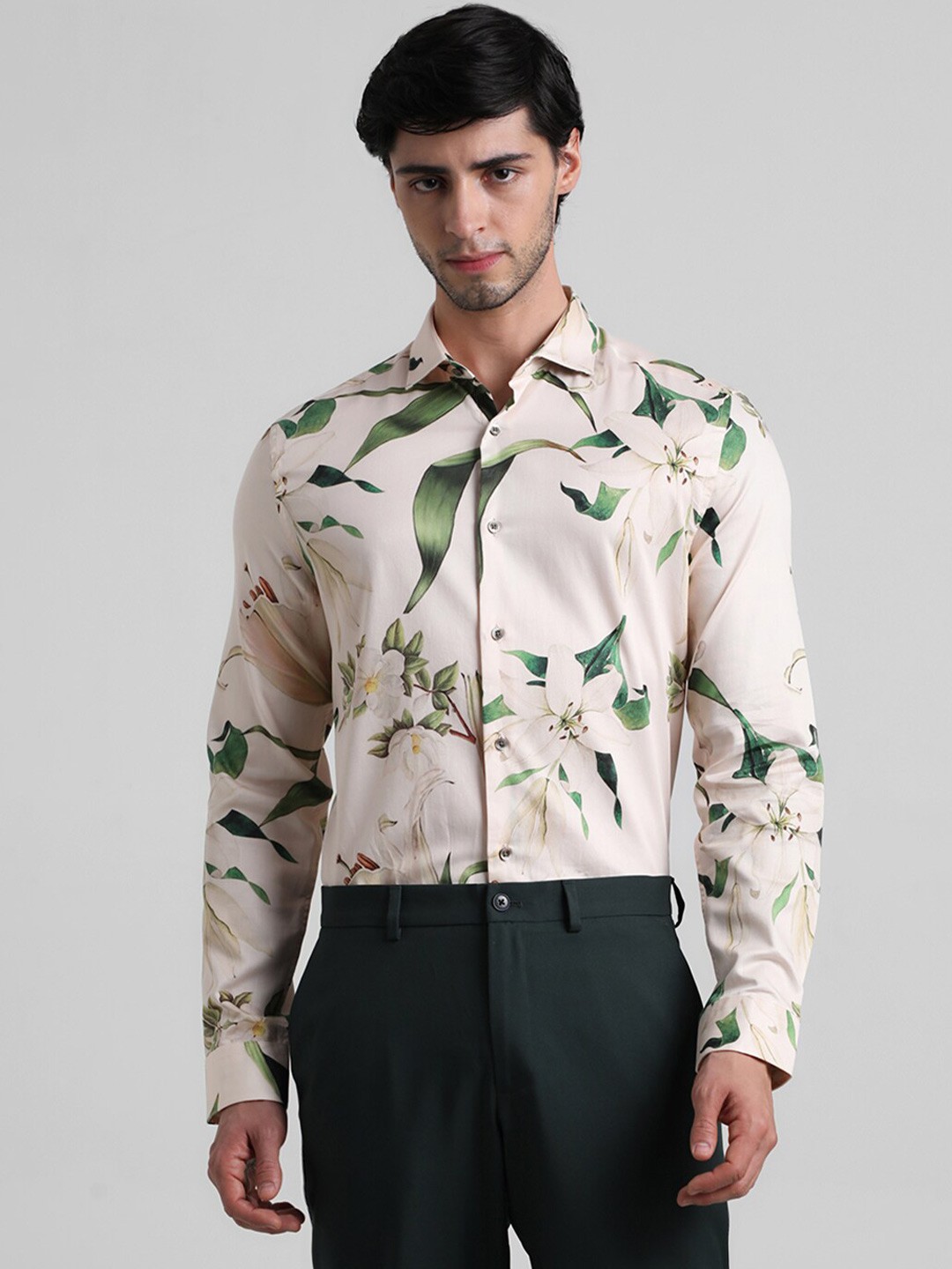 

Jack & Jones Slim Fit Floral Printed Cotton Casual Shirt, Beige