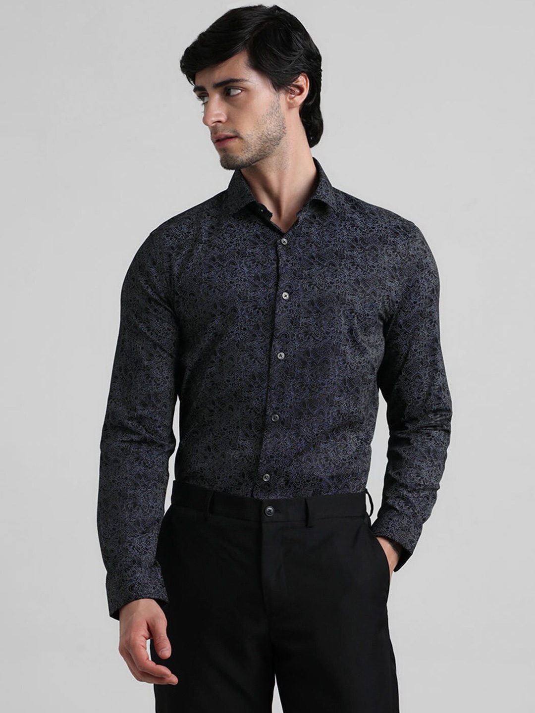 

Jack & Jones Floral Printed Slim Fit Cotton Casual Shirt, Navy blue