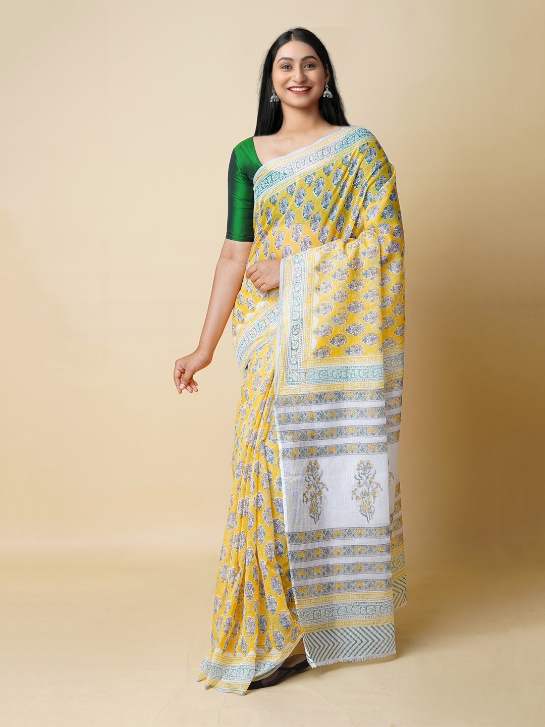 

Unnati Silks Ethnic Motifs Pure Cotton Kota Saree, Yellow