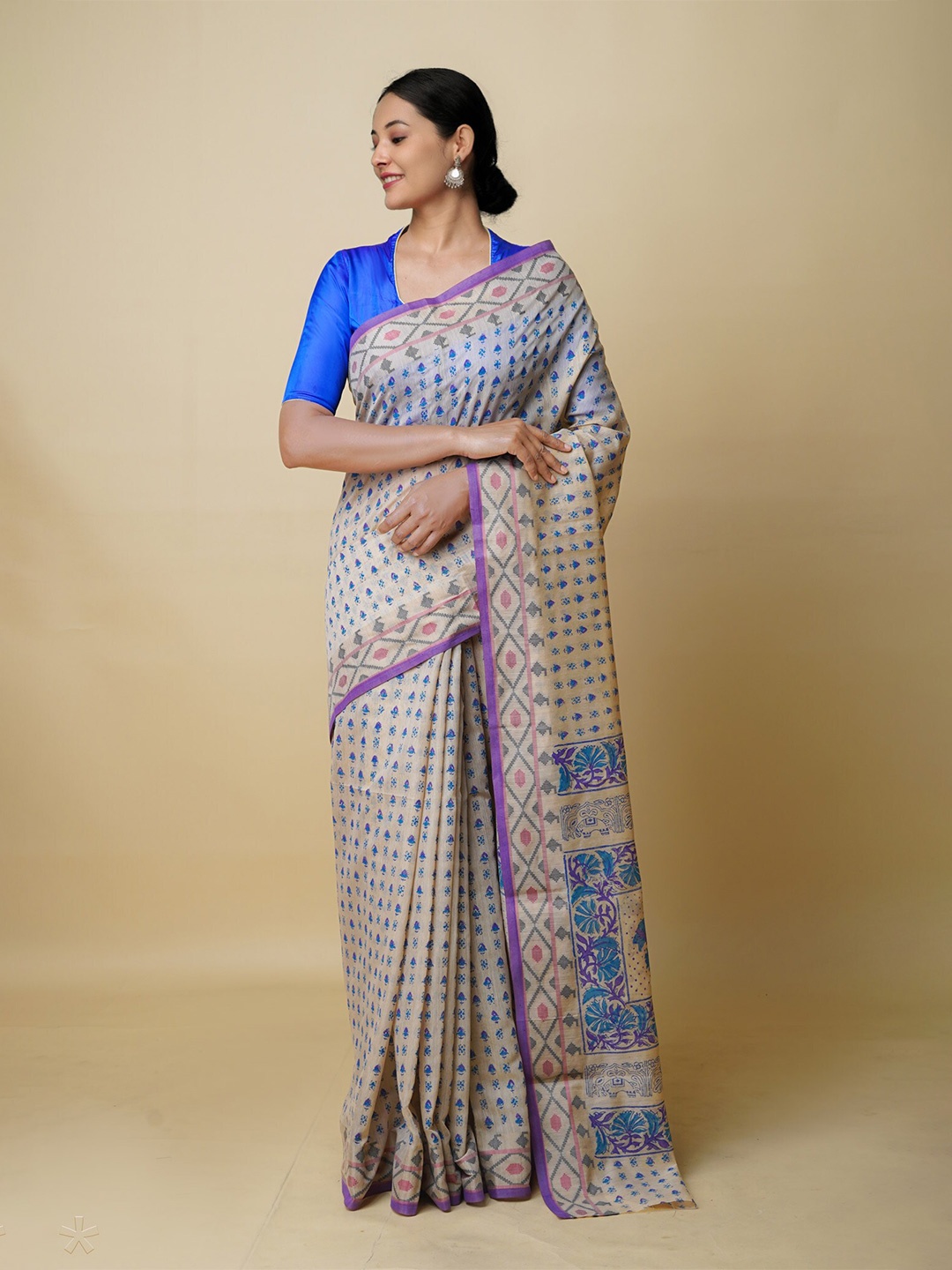 

Unnati Silks Ethnic Motifs Silk Cotton Chanderi Saree, Cream