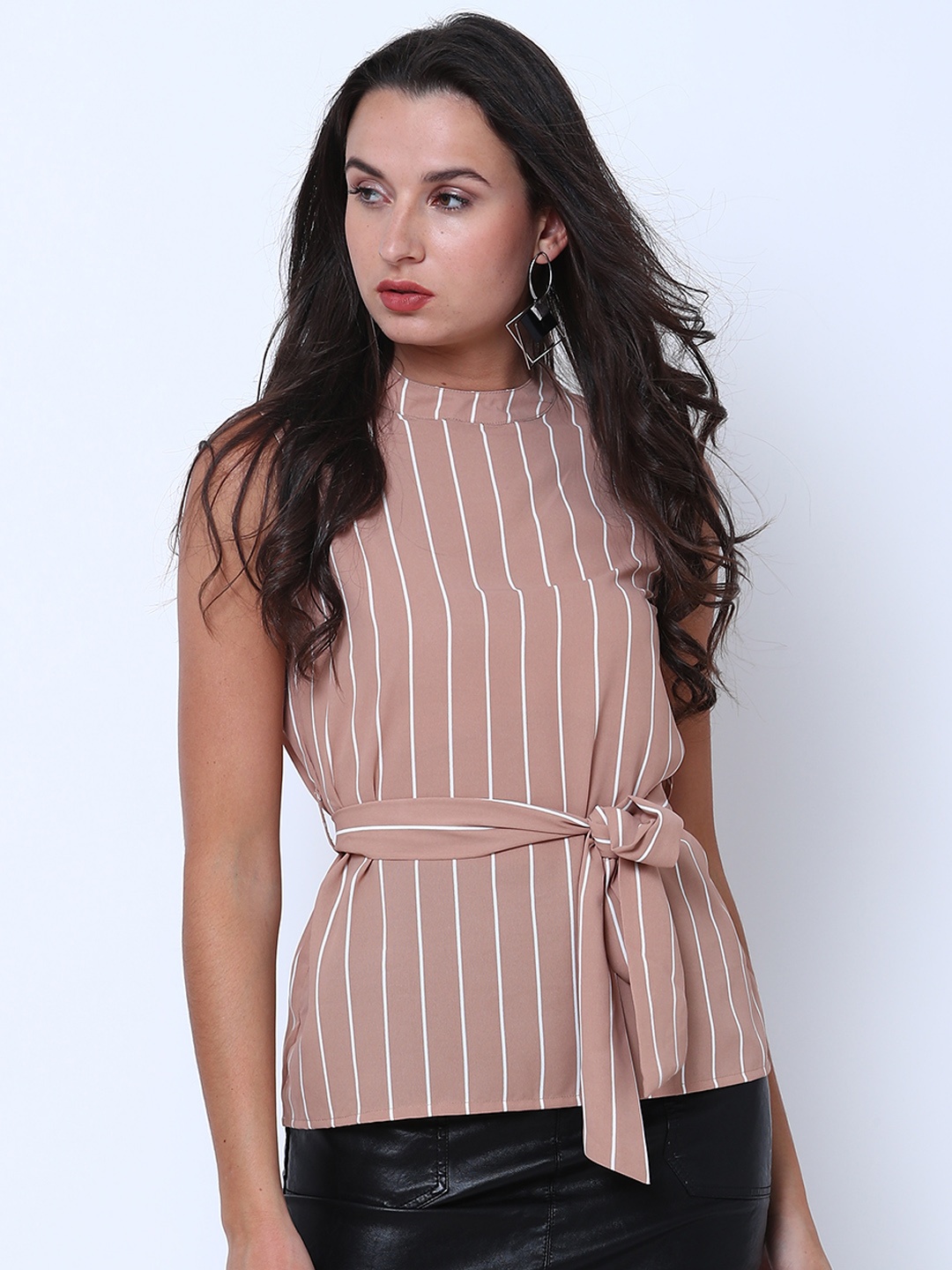 

Tokyo Talkies Women Brown Striped Top