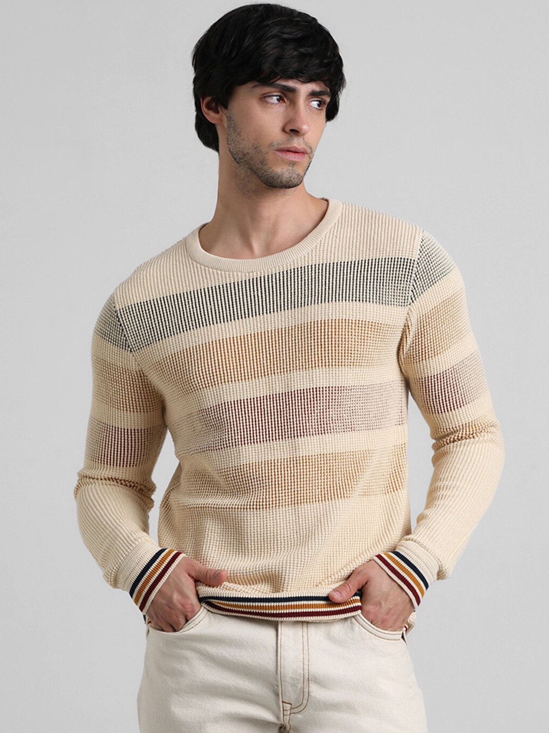 

Jack & Jones Long Sleeves Striped Pullover, Beige