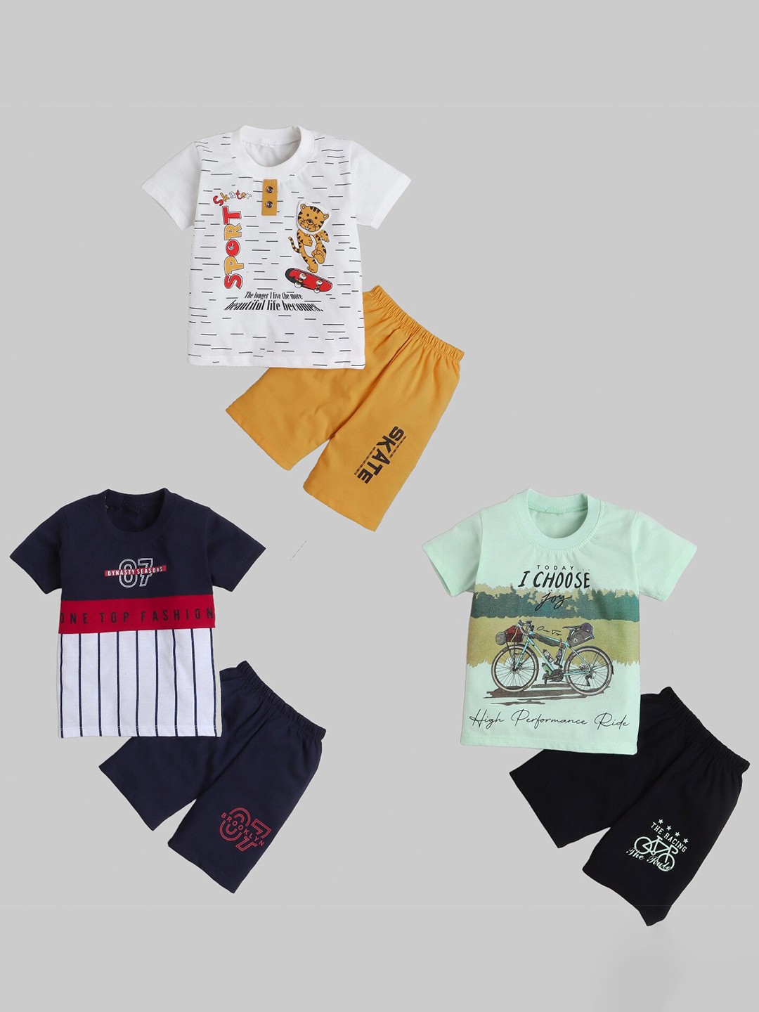 

BAESD Boys Pack Of 3 Printed T-shirt With Shorts, Mustard