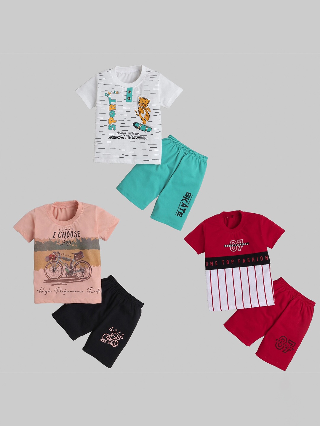 

BAESD Infant Boys Pack Of 3 Printed T-shirt with Shorts, Green