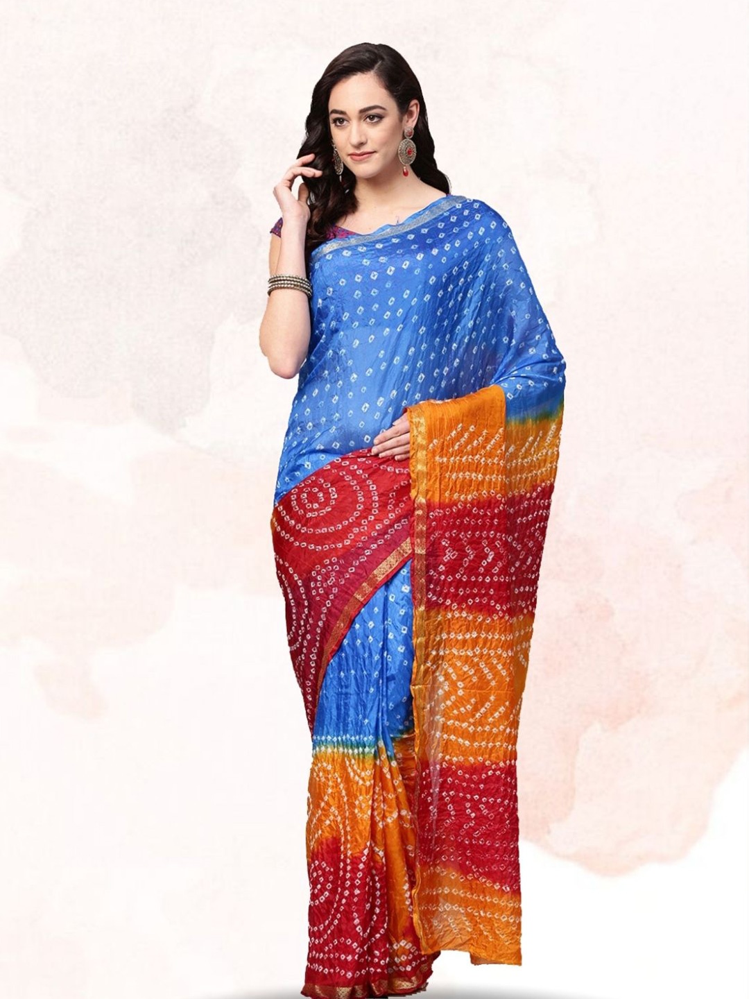 

Geroo Jaipur Zari Art Silk Bandhani Saree, Blue
