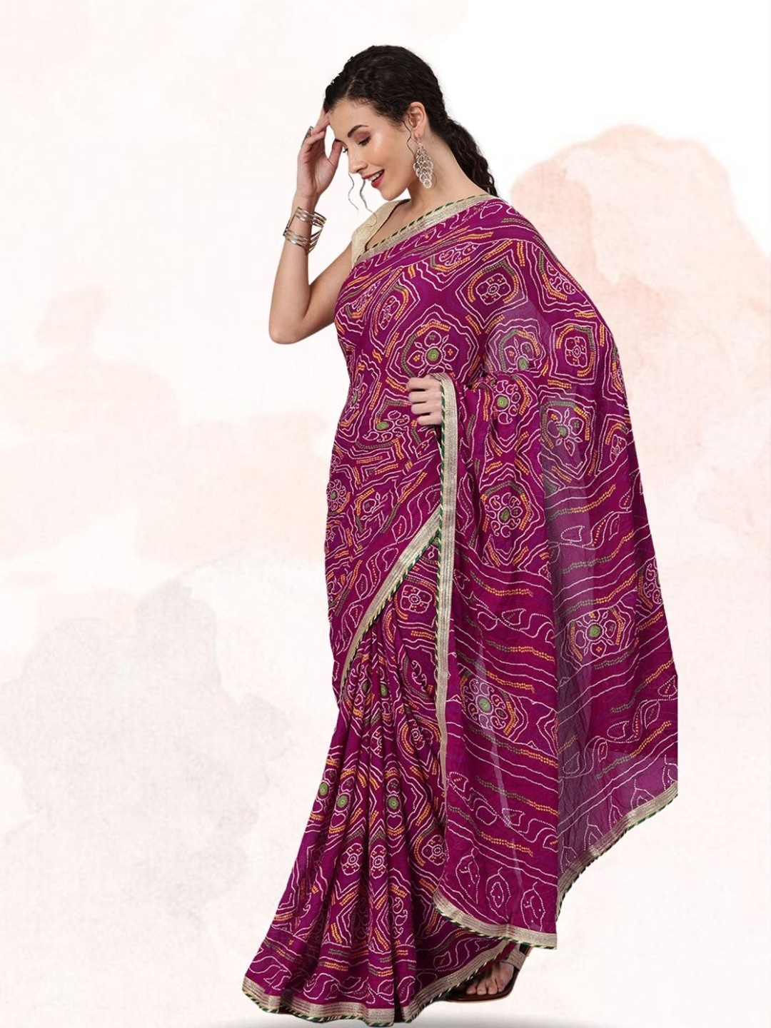 

Geroo Jaipur Dyed Gotta Patti Bandhani Saree, Magenta