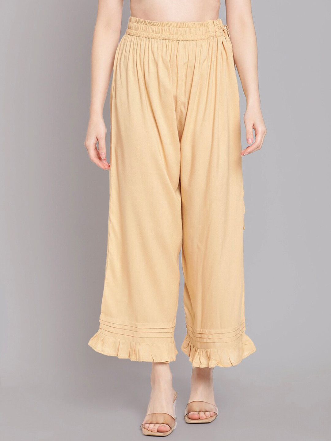 

BCZ Style Ruffle Detail Palazzos, Gold