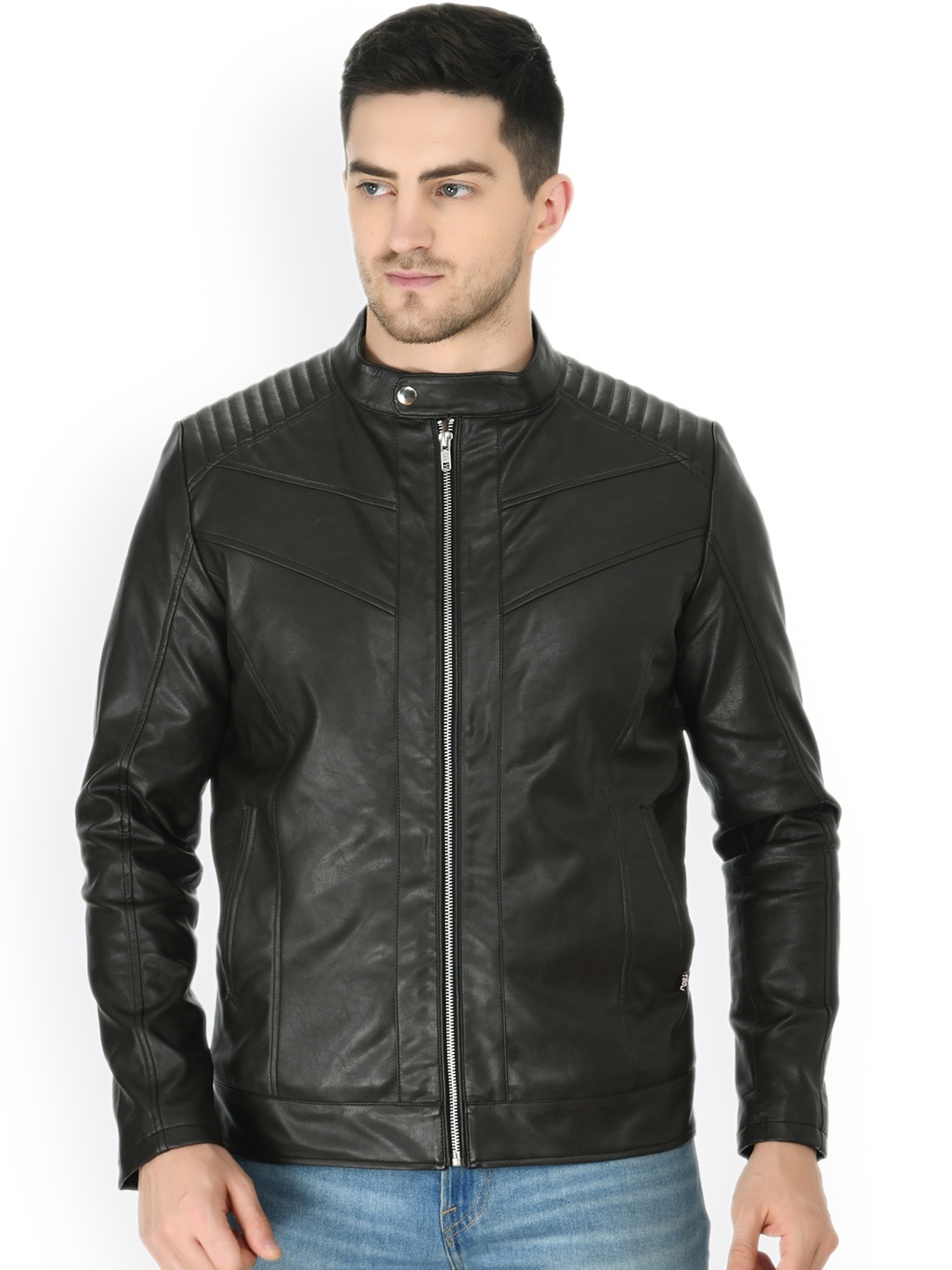 

TBOJ Stand Collar Lightweight Anti Odour Leather Jacket, Coffee brown