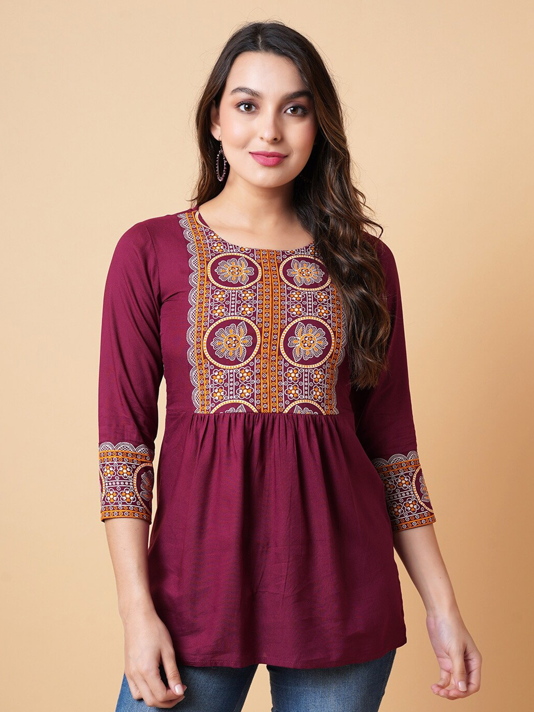 

DAEVISH Floral Embroidered Top, Maroon