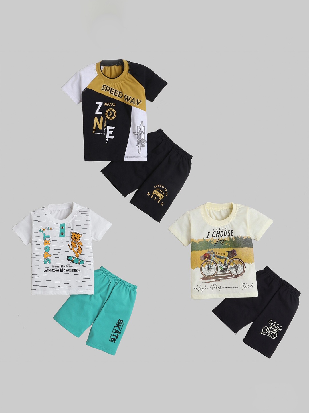 

BAESD Boys Pack Of 3 Printed T-shirt with Shorts, Mustard