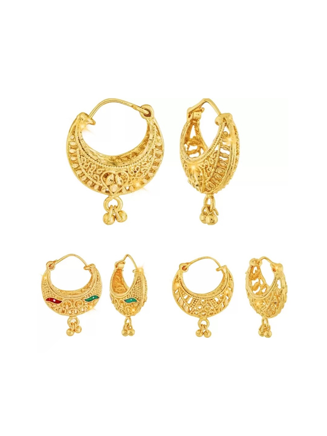 Vighnaharta Set Of 3 Gold-Plated Hoop Earrings
