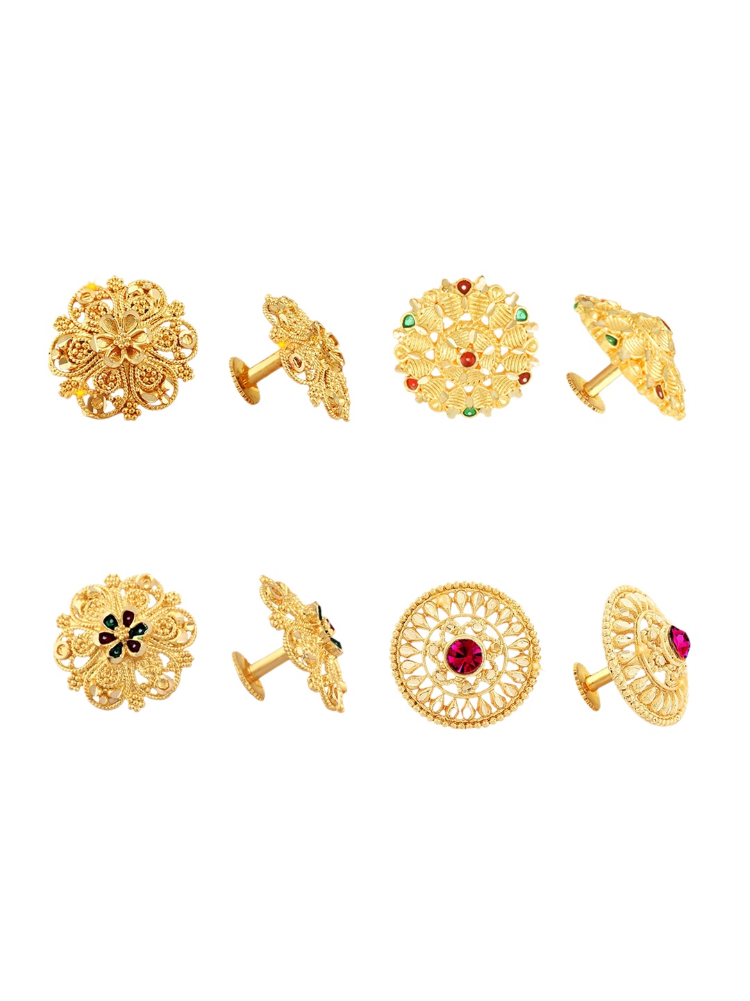 

Vighnaharta Set Of 4 Gold-Plated Circular Shaped Stud Earrings