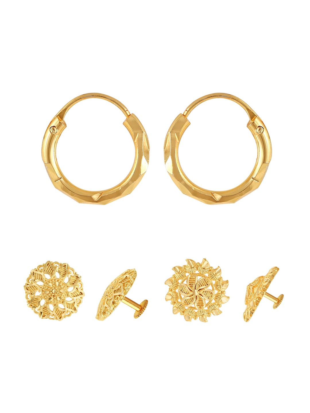 

Vighnaharta Set Of 3 Gold-Plated Circular Shaped Hoop Earrings