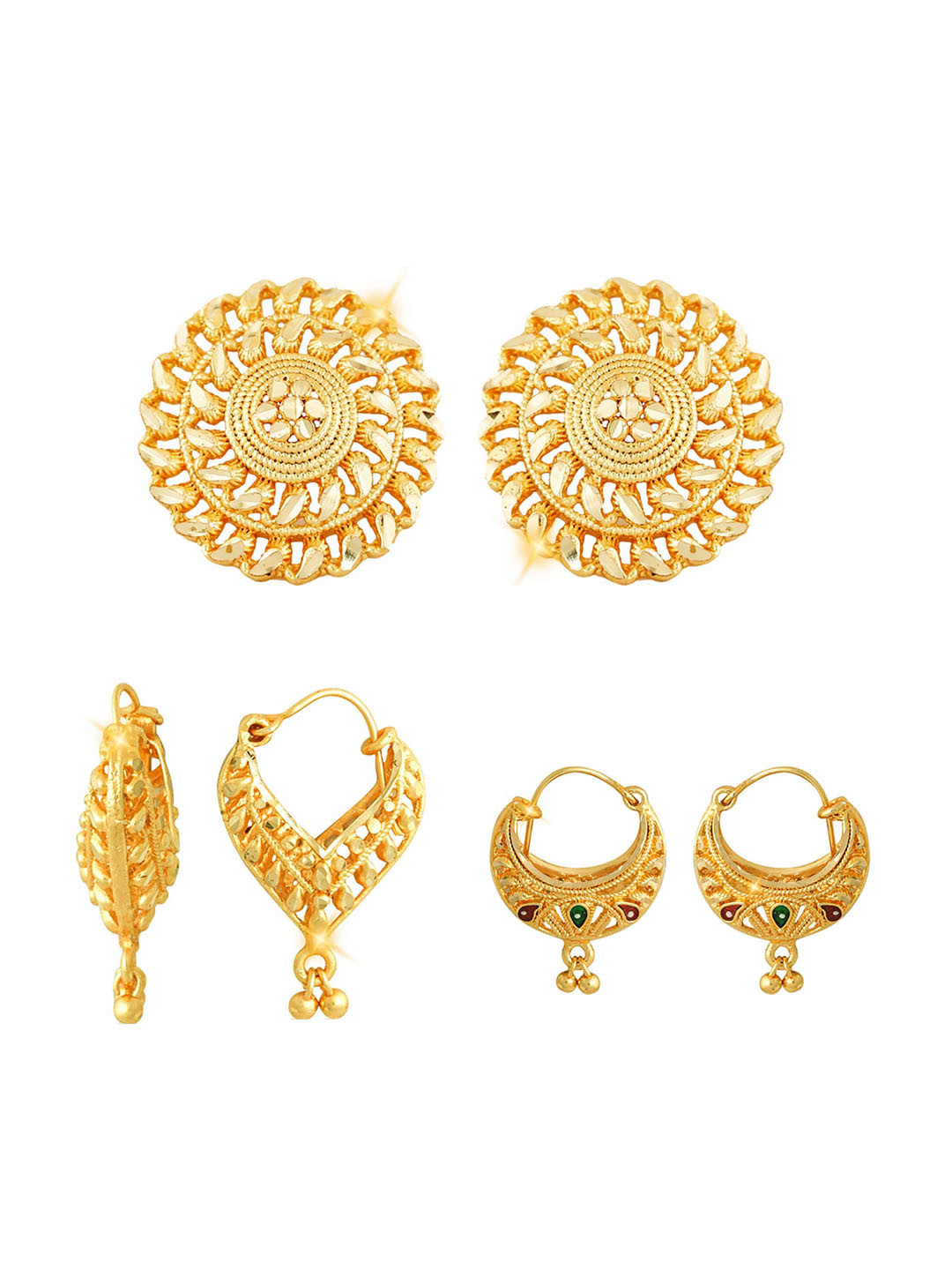 

Vighnaharta Set of 3 Gold-Plated Earrings