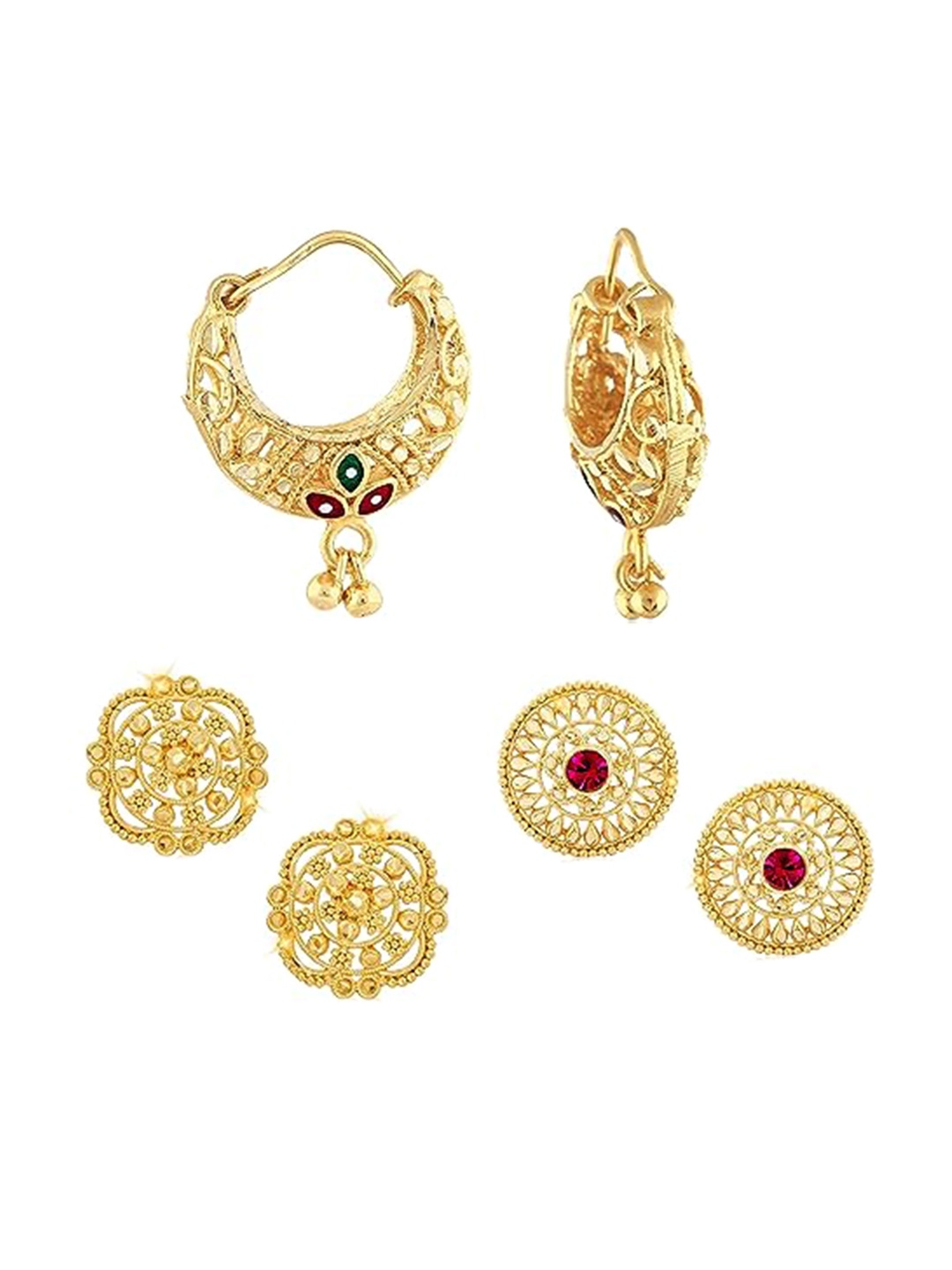 

Vighnaharta Set Of 3 Gold-Plated Studs Earrings