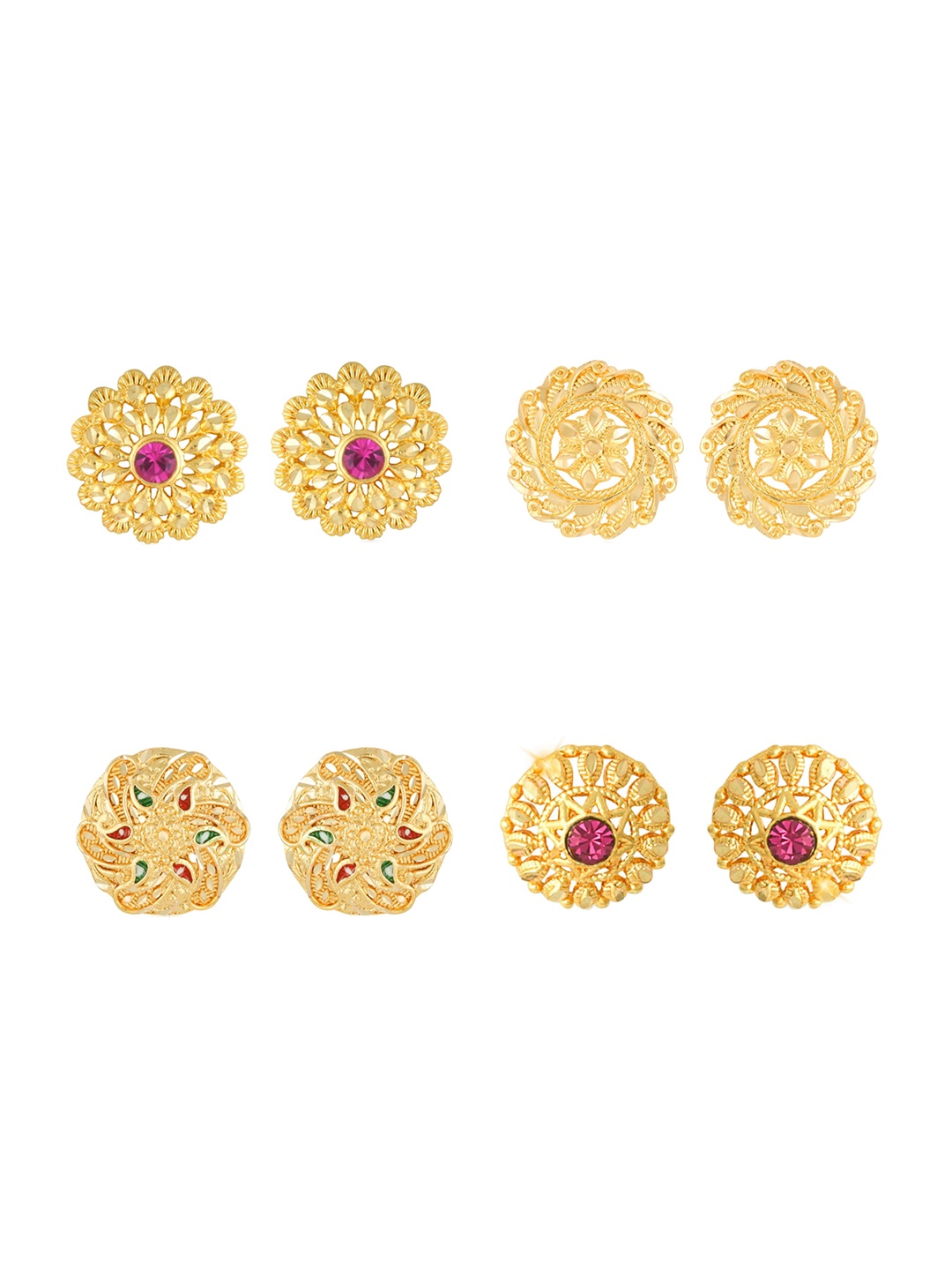 

Vighnaharta Set Of 4 Floral Gold-Plated Studs Earrings