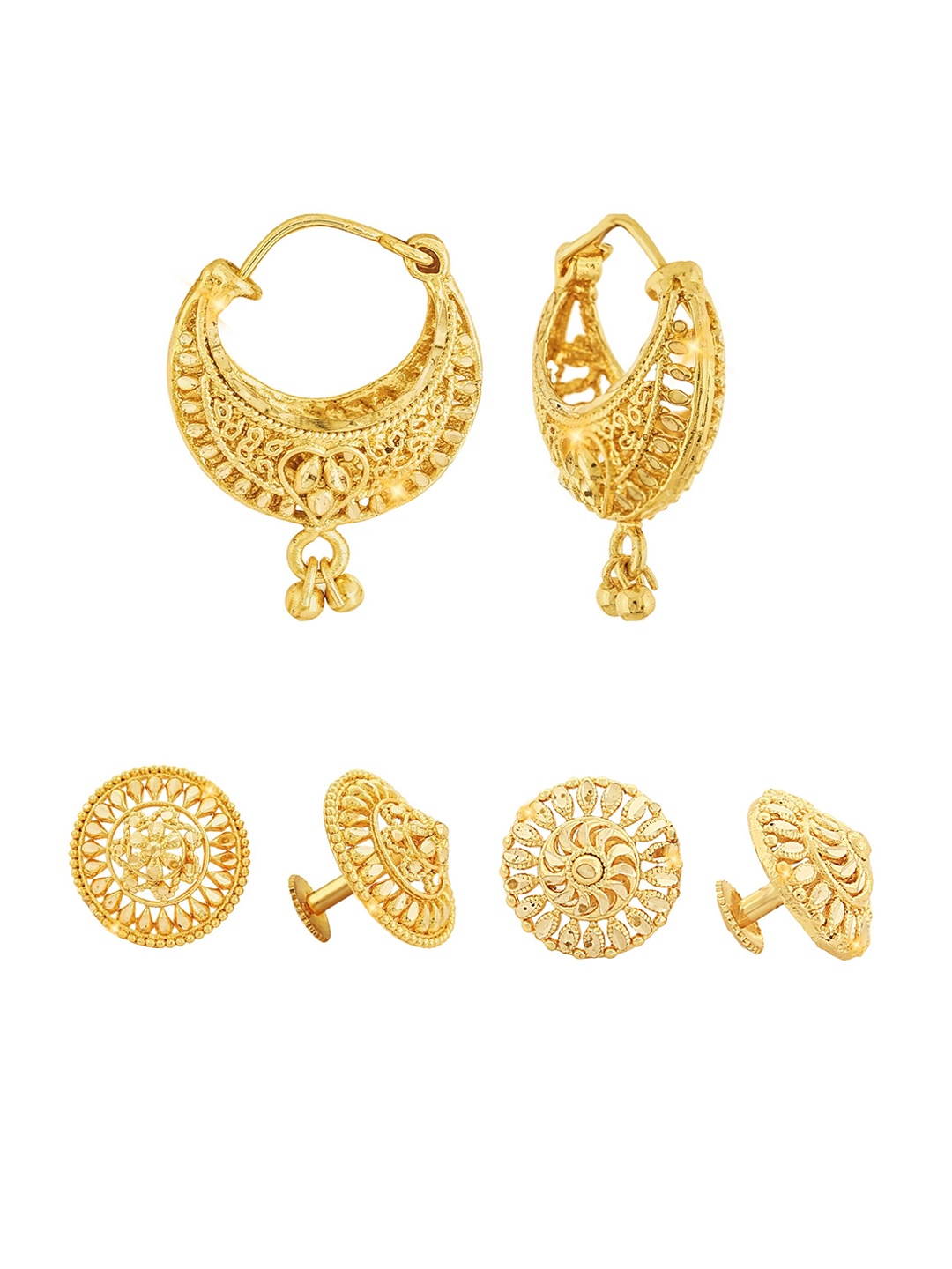 

Vighnaharta Set Of 3 Circular Gold-Plated Studs Earrings