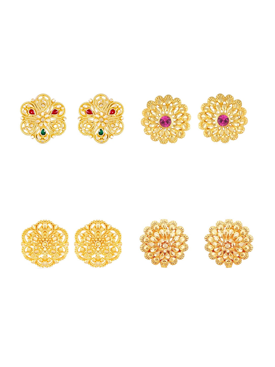 

Vighnaharta Set Of 4 Gold-Plated Floral Shaped Stud Earrings