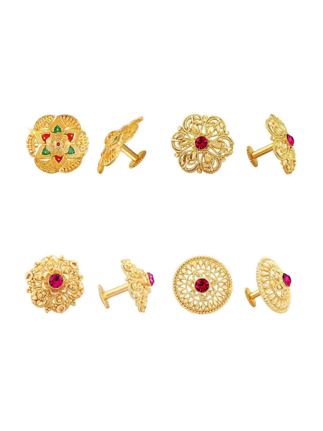 

Vighnaharta Set Of 4 Gold-Plated Floral Shaped Stud Earrings