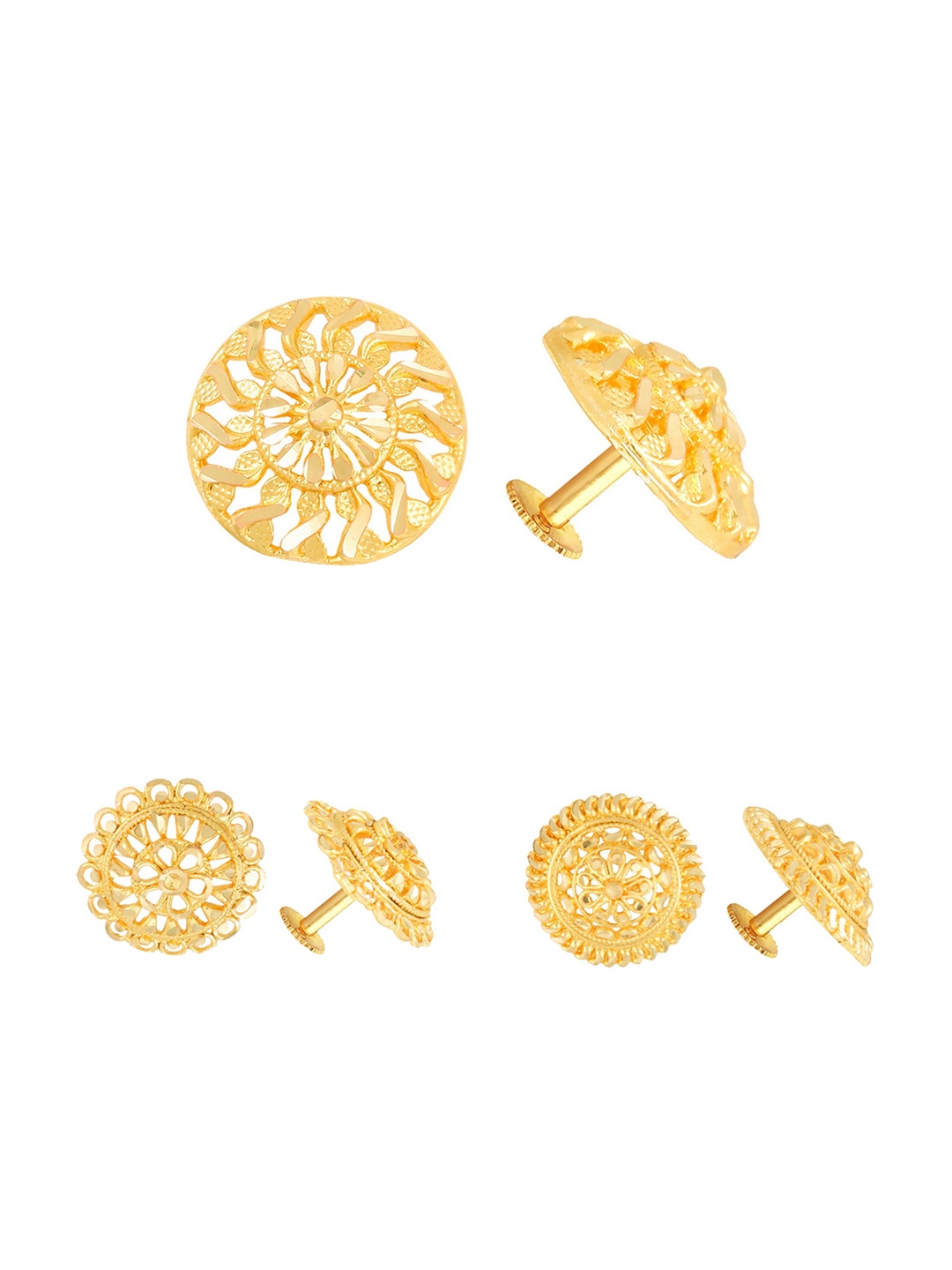 

Vighnaharta Set Of 3 Gold-Plated Floral Shaped Stud Earrings
