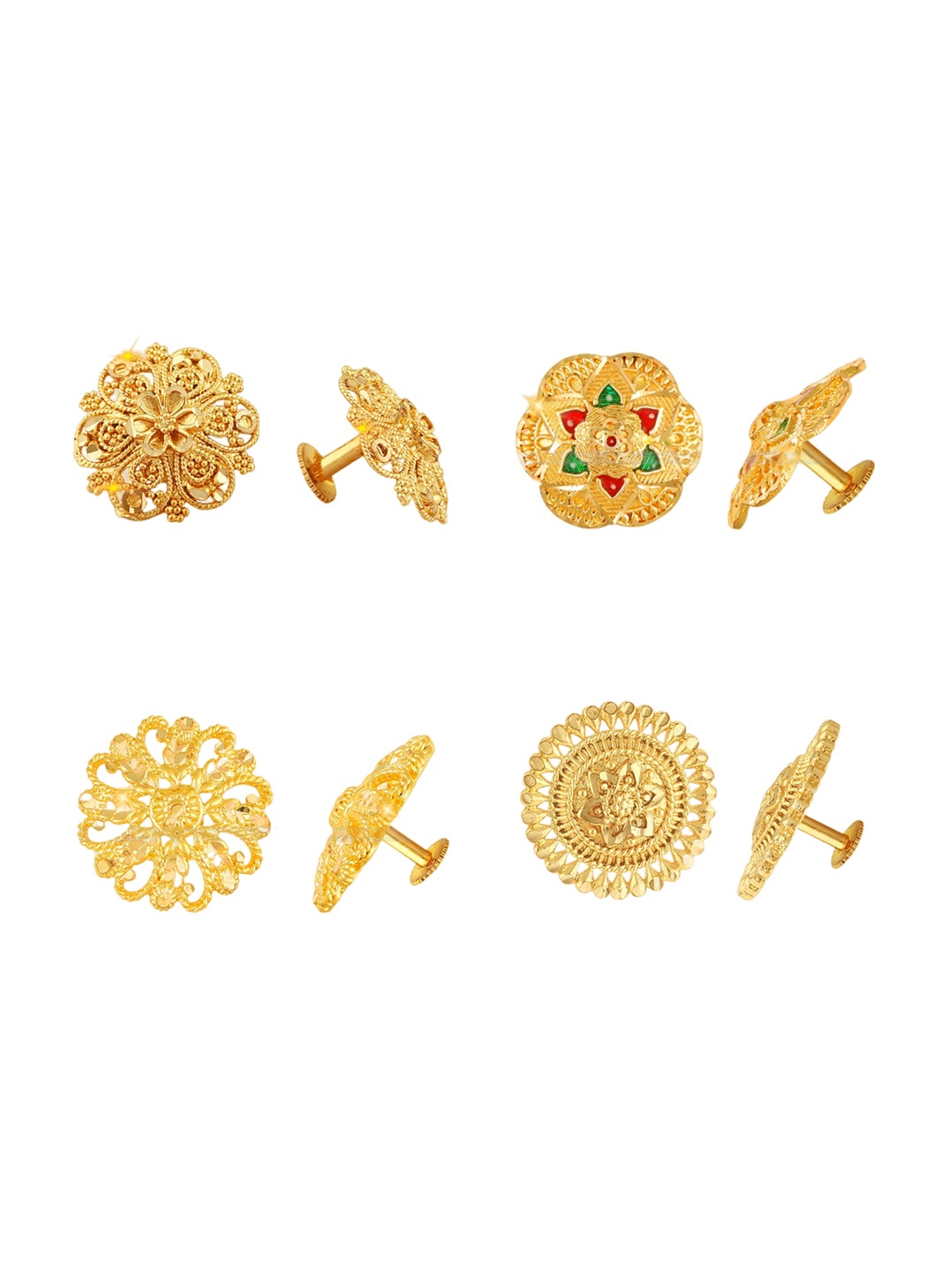 

Vighnaharta Set Of 4 Gold-Plated Floral Shaped Stud Earrings