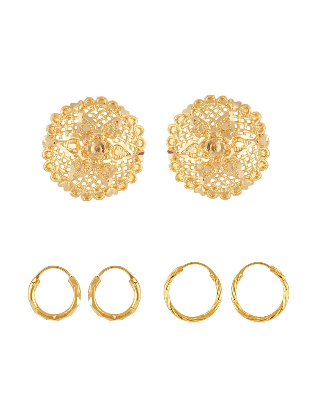 

Vighnaharta Set Of 3 Gold-Plated Floral Shaped Stud Earrings