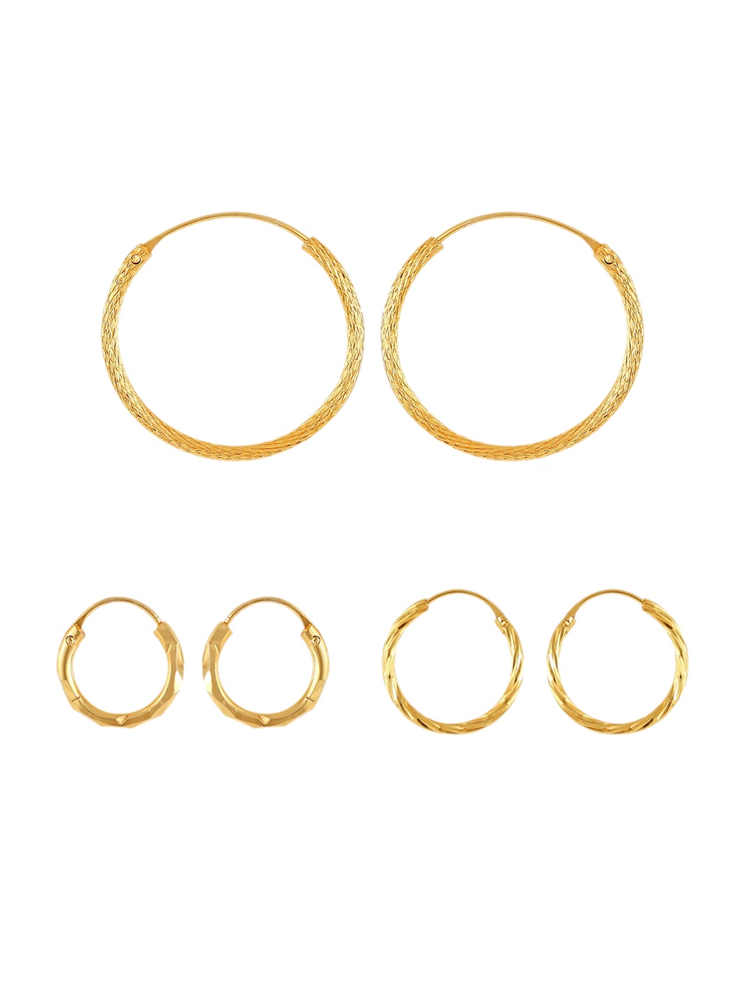 

Vighnaharta Set Of 3 Gold-Plated Floral Hoop Earrings