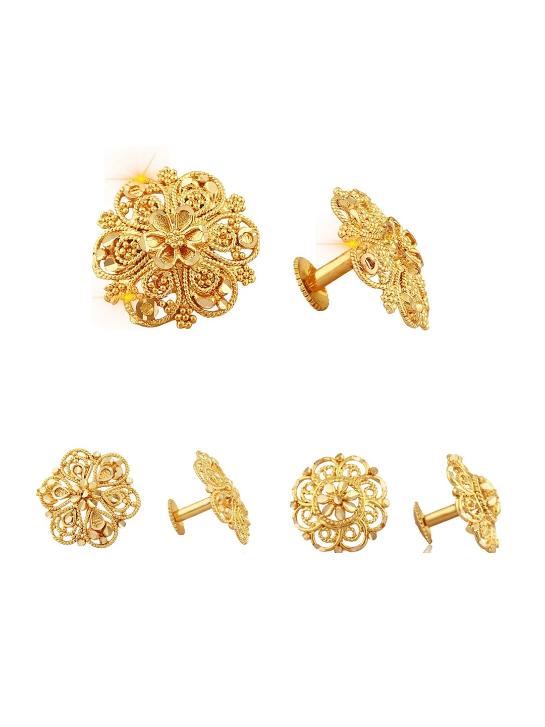 

Vighnaharta Set Of 3 Gold-Plated Floral Shaped Stud Earrings