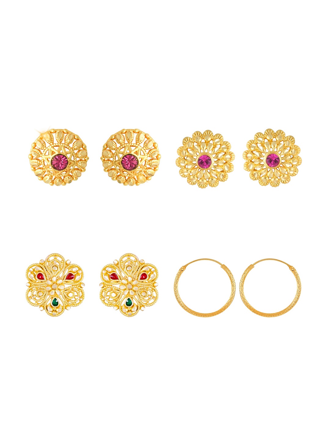 Vighnaharta Set Of 4 Gold-Plated Floral Shaped Stud Earrings