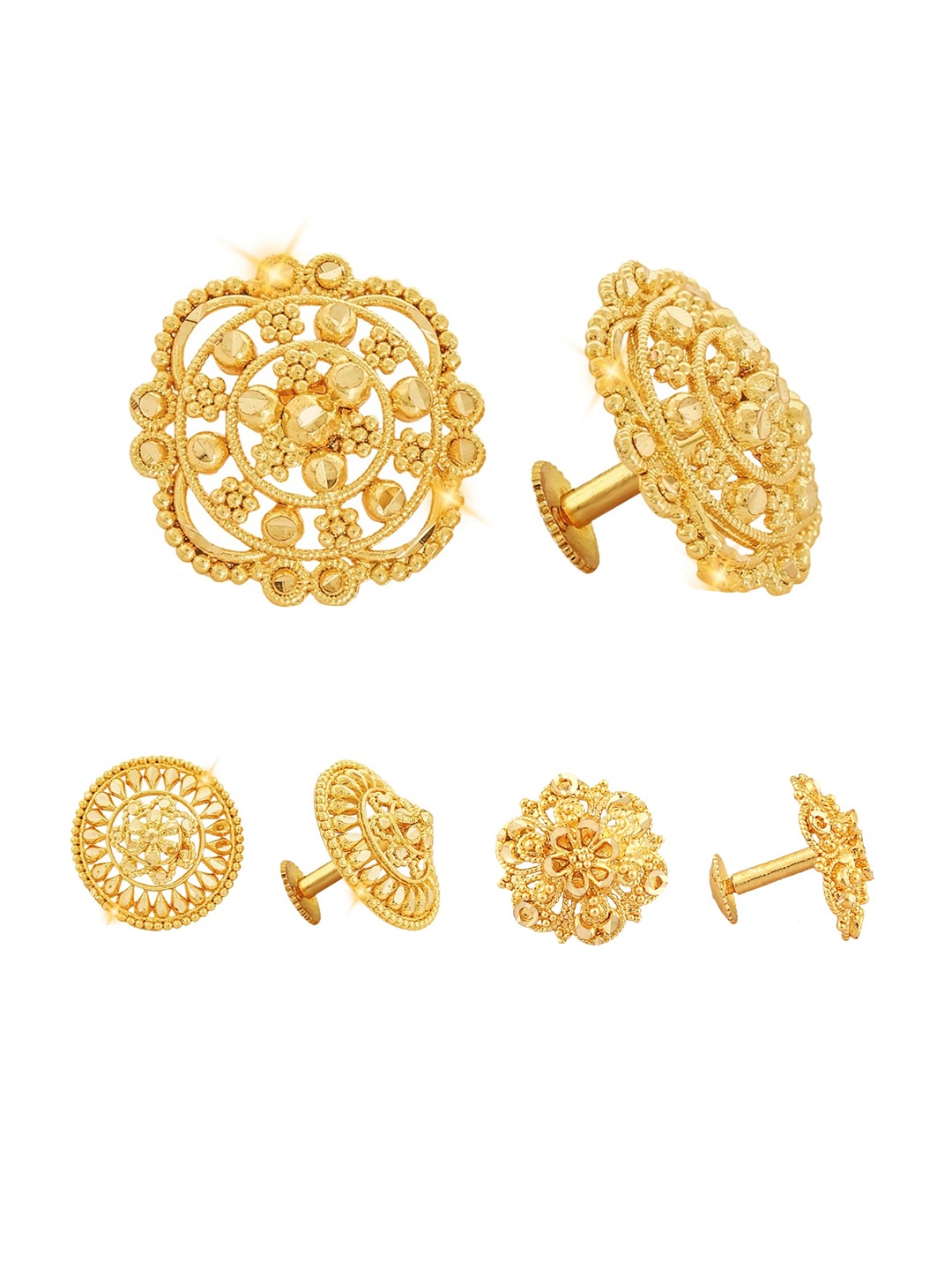 

Vighnaharta Set Of 3 Gold-Plated Floral Studs Earrings