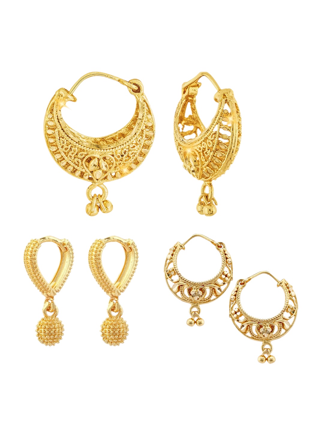 

Vighnaharta Set Of 3 Gold-Plated Floral Hoop Earrings
