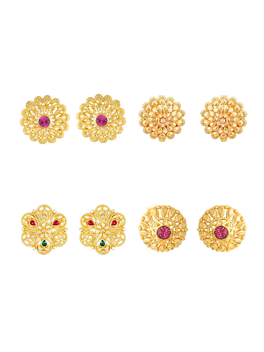 

Vighnaharta Set Of 4 Gold-Plated Floral Studs Earrings