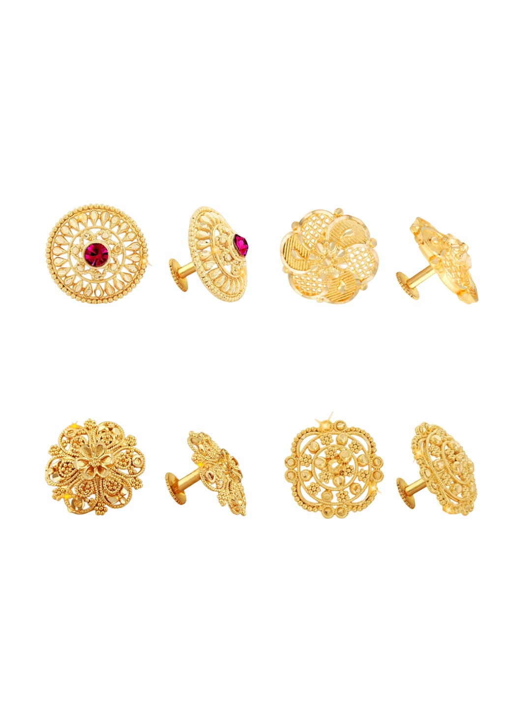 

Vighnaharta Set Of 4 Gold-Plated Floral Studs Earrings