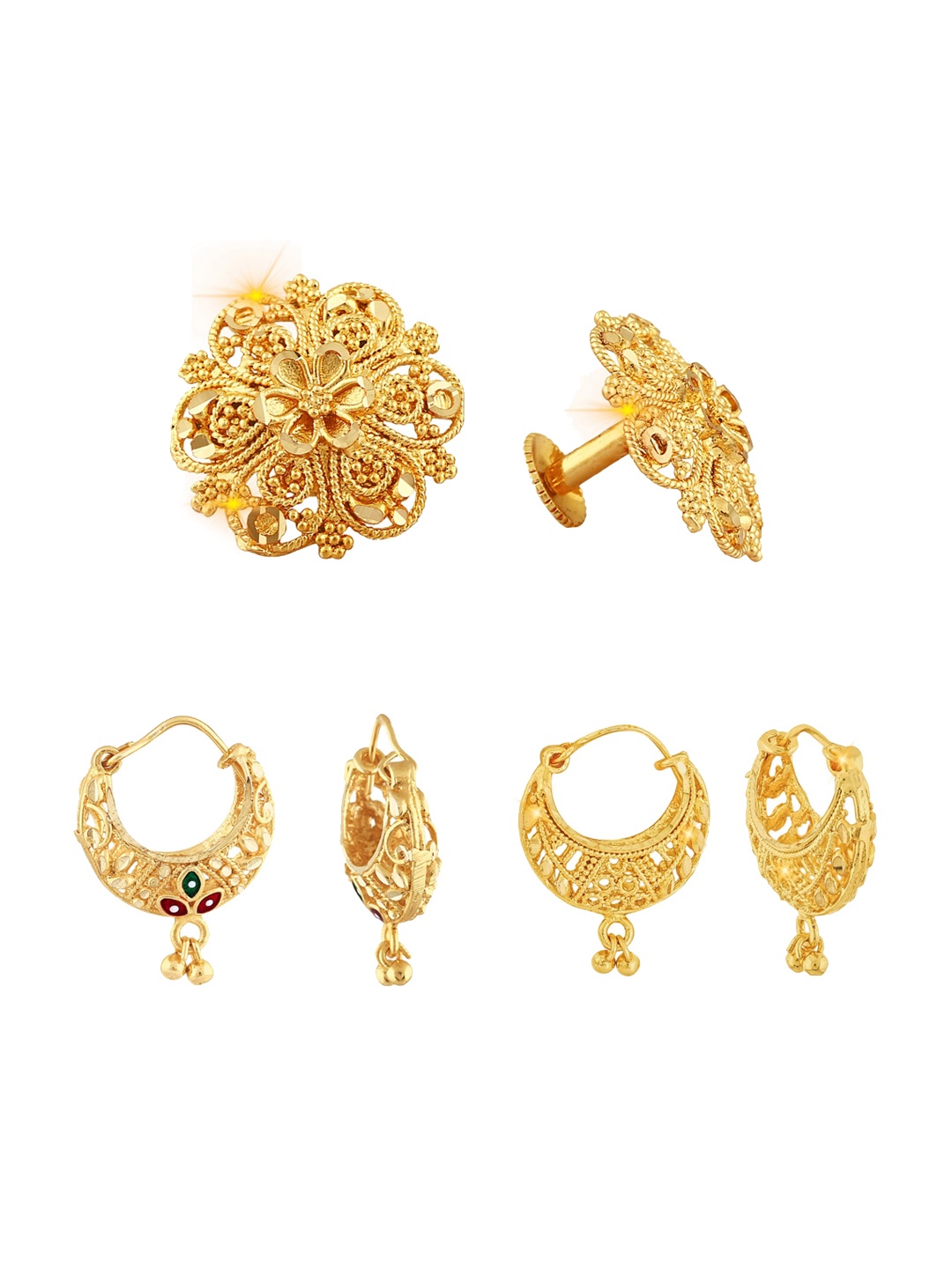 

Vighnaharta Set Of 3 Gold-Plated Hoop Earrings