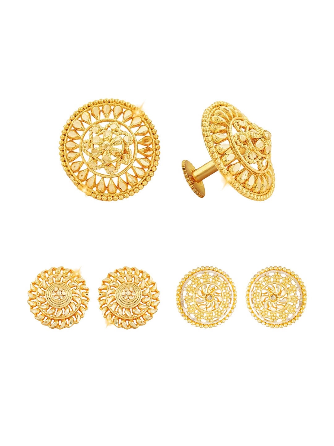 

Vighnaharta Set Of 3 Gold-Plated Floral Studs Earrings
