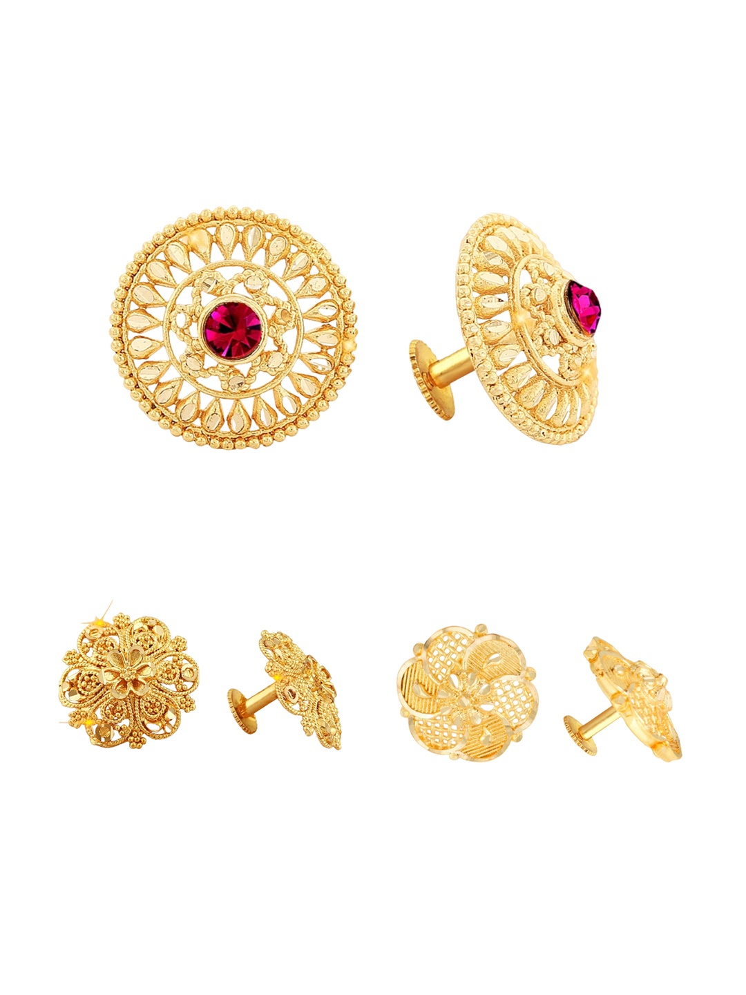 

Vighnaharta Set Of 3 Gold-Plated Floral Studs Earrings