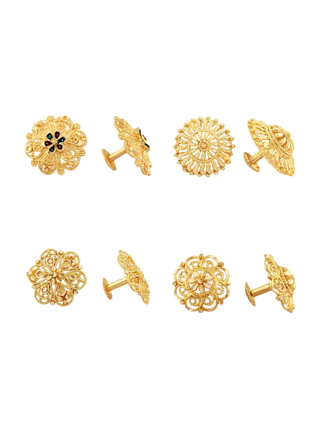 

Vighnaharta Set Of 4 Gold-Plated Floral Studs Earrings