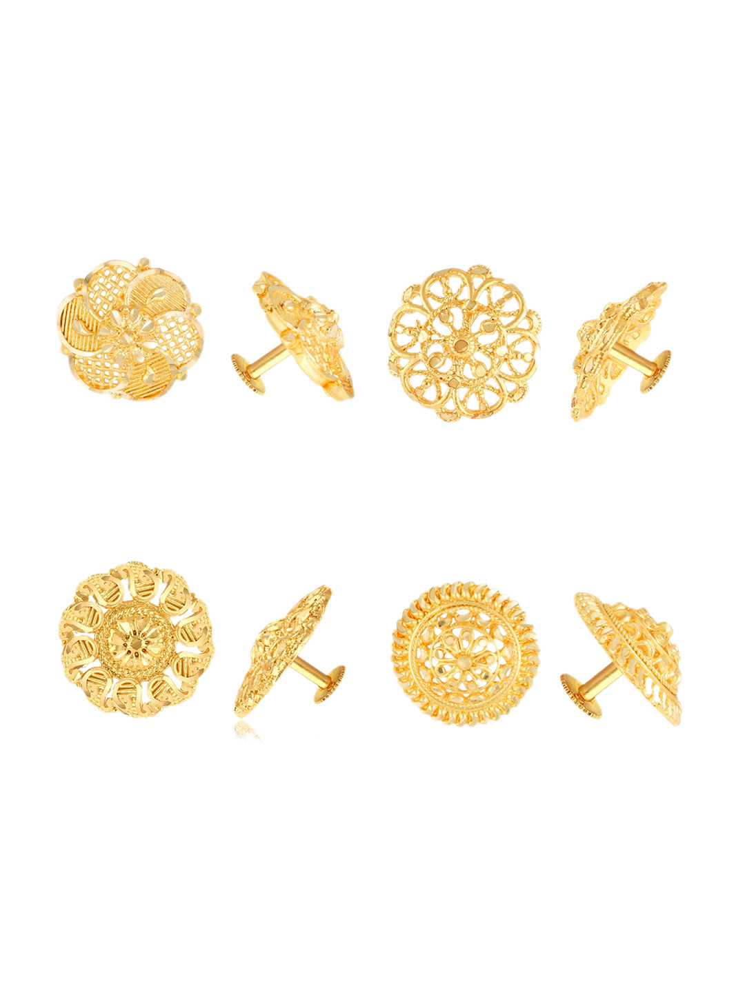

Vighnaharta Set Of 4 Gold-Plated Floral Studs Earrings