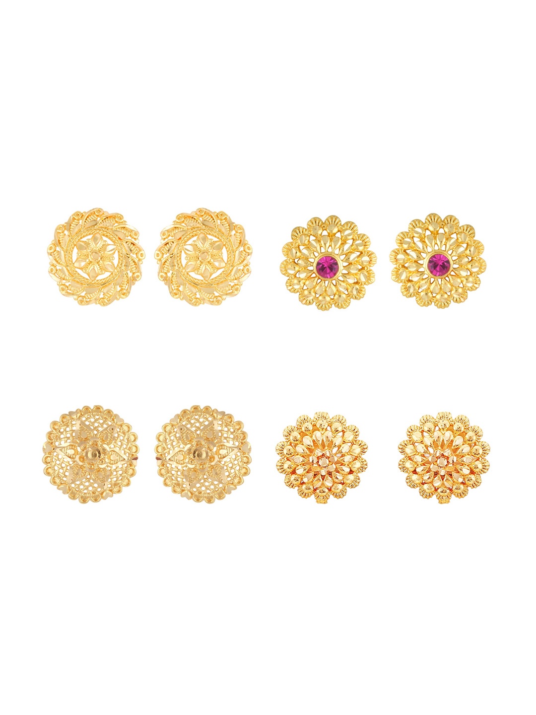 Vighnaharta Set Of 4 Gold-Plated Floral Studs Earrings